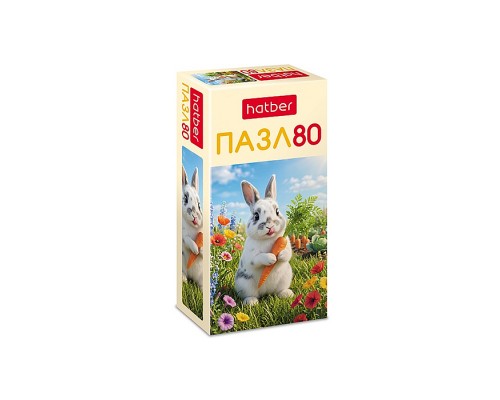 Пазлы 80 формат А5 165х230мм "Зайка на полянке"