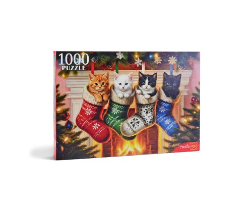 Пазлы 1000 "Котята в новогодних носках"
