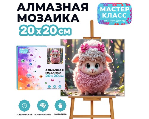 Мозаика алмазная "Овечка в розовом" 20*20 см.