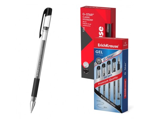 Ручка гелевая G-Star&reg; Stick&Grip Classic 0.5, цвет чернил черный (в коробке по 12 шт.)
