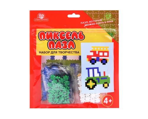 Игра пиксель пазл тип 11 "Трактор и Пожарная машина"
