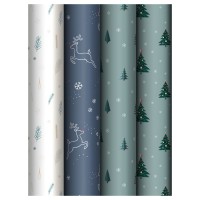 Упаковочная бумага глянц. 70*100см, "Christmas tree", 80г/м2, ассорти 4 дизайна