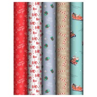 Упаковочная бумага глянц. 70*100см, "Ho ho", 80г/м2, ассорти 5 дизайнов