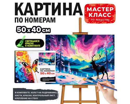 Картина по номерам "Северное сияние и олень" 50*40 см