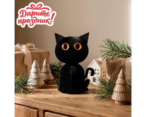 Новогодне украшение "Чёрный кот бумажный" 15см