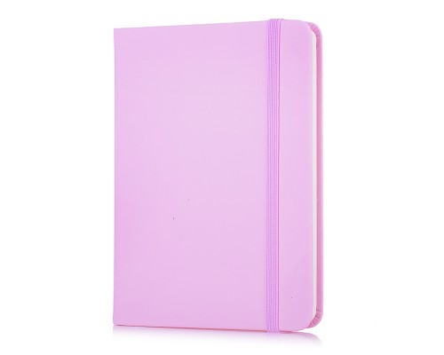 Записная книжка A6 (105 ммx145 мм) 160 стр, кремовая бумага 70 г/м&sup2; в клетку, печать в 1 краску, твердая обложка из искусственной кожи с покрытием Soft Touch, вертикальная резинка, закругленные уголки, 1 ляссе, в термоусадочной пленке, розовая