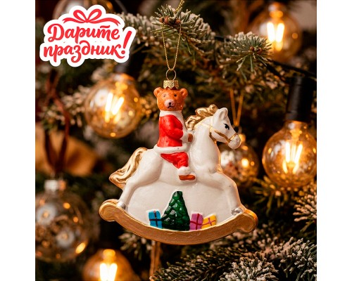 Елочное украшение "Мишка на лошадке"  (11.5*3*12.5см)