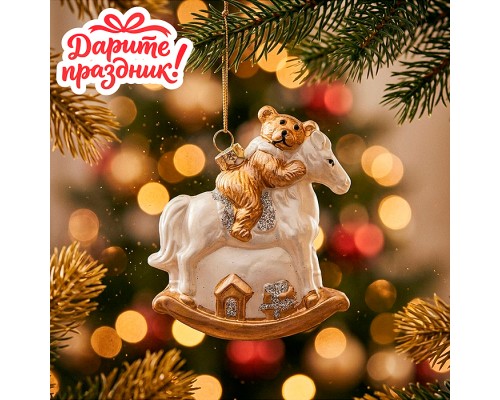 Елочное украшение "Мишка на лошади" (9*2.7*9.5см)