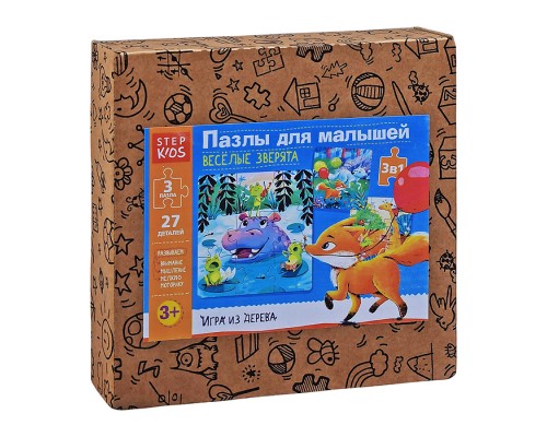 Пазлы деревянные: набор из трёх пазлов 9 эл. "Весёлые зверята" (StepKids)