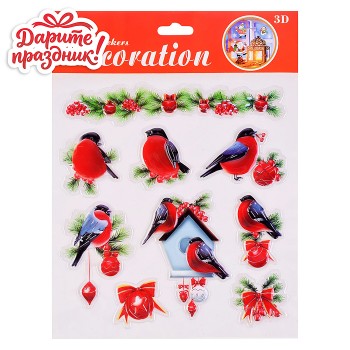 Наклейка для декора "Снегири" 31*24см