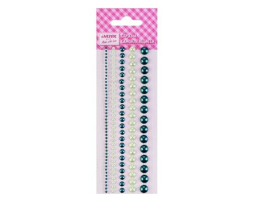 Стразы акриловые самоклеящиеся "DIY Pearls" 115 шт, круглые, изумрудные, 5 размеров, на подложке, в пластиковом пакете с блистерным подвесом
