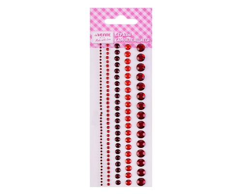 Стразы акриловые самоклеящиеся "DIY Jewelry Inspiration" 130 шт, круглые, рубиновые, 5 размеров, на подложке, в пластиковом пакете с блистерным подвесом