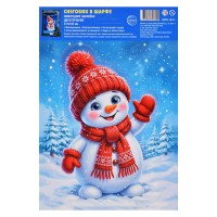 Новогодние наклейки на окна А5+. Снеговик в шарфе (двухсторонние, видны с обеих сторон, многоразовые)