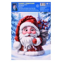 Новогодние наклейки на окна А5+. Гномик с подарками (двухсторонние, видны с обеих сторон, многоразовые)