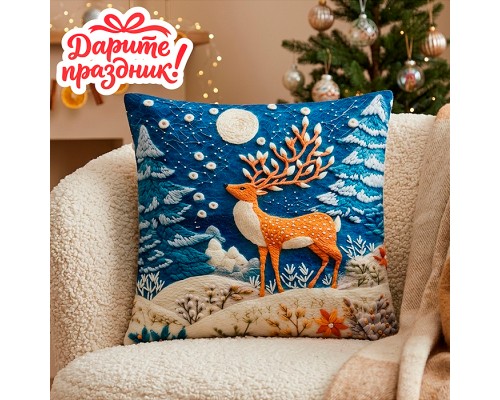 Новогоднее украшение "Наволочка для подушки "Олень" 45*45 см.