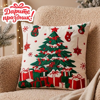 Новогоднее украшение "Наволочка для подушки "Рождественская ель" 45*45 см.