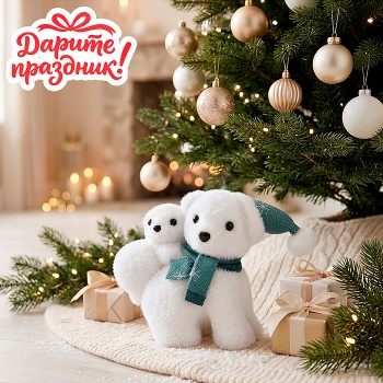 Новогоднее украшение "Мишки в шапочке" 14*8*13 см.