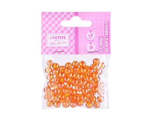 Бусины декоративные "DIY Citrus Twist" пластиковые, 8 мм, 20 г, оранжевые, в пластиковом пакете с блистерным подвесом