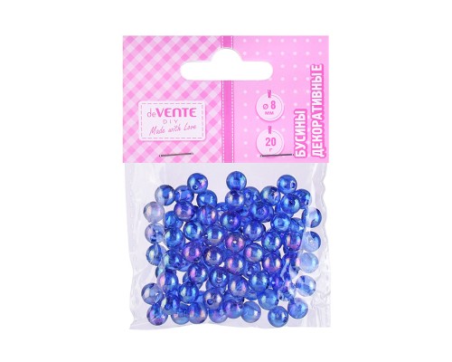 Бусины декоративные "DIY Ocean Blue" пластиковые, 8 мм, 20 г, синие, в пластиковом пакете с блистерным подвесом