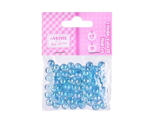 Бусины декоративные "DIY Sky Blue" пластиковые, 8 мм, 20 г, голубые, в пластиковом пакете с блистерным подвесом