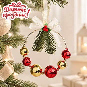 Новогоднее украшение "Обруч с шариками"