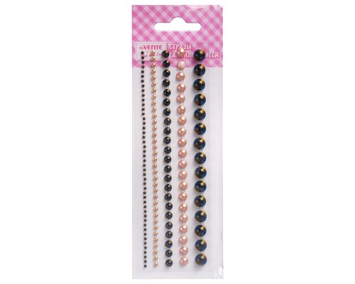 Стразы акриловые самоклеящиеся "DIY Pearls" 115 шт, круглые, цвет черного бриллианта и жемчужный, 5 размеров, на подложке, в пластиковом пакете с блистерным подвесом