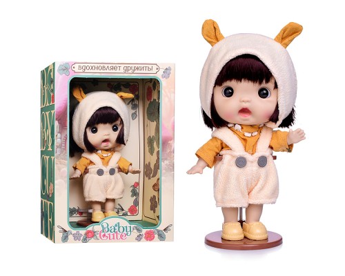 Виниловая кукла Baby Cute Maxi в шапке с желтыми ушками, 18 см
