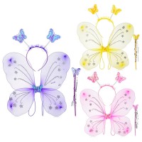 Крылья карнавальные "Бабочка со звездочками" (ободок, крылья, палочка) в пакете