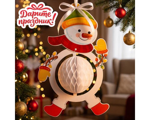 Новогодне украшение "Снеговик с шаром из бумаги" 50*35см
