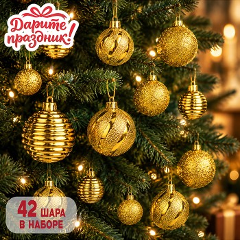 Новогоднее украшение "Шарики золотые" 42 шт.