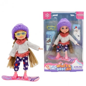 Шарнирная кукла Тесса 15 см на сноуборде, "Winter Besties"