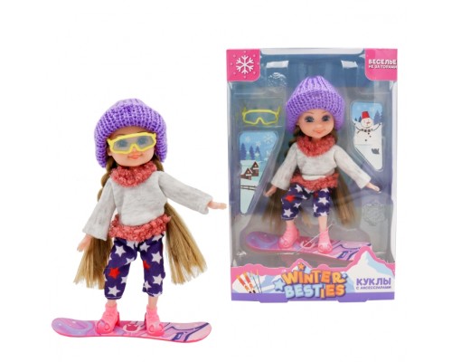 Шарнирная кукла Тесса 15 см на сноуборде, "Winter Besties"
