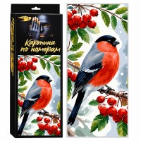 Картина по номерам 26х60 "Панно. Зимняя сказка. Снегирь среди алых ягод" (25 цветов)