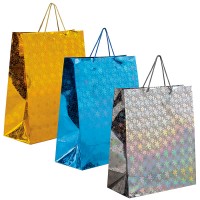 Пакет подарочный новогодний 41x19x49 см (XXL), голография, ассорти 3 цвета