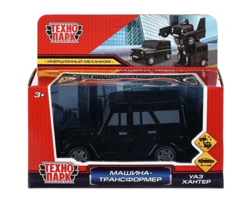 Машина пластик UAZ Hunter 12 см, трансформер, инерция, черный