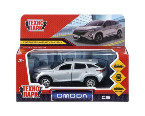 Машина металл omoda c5 12 см, двери, капот, багажн, инерц, серебристый, в коробке