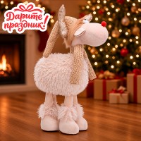 Новогоднее украшение  "Олень" в длинном остроконечном колпаке, цвет бежевый, в пакете